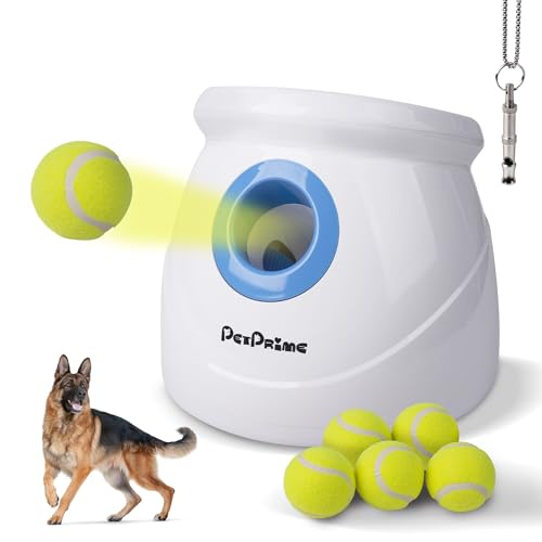 Pet Prime Automatischer Ballwerfer für Große Hunde, Ballwurfmaschine mit 3 Distanzstufen (3-12M) Ballmaschine mit 6x6,35cmTennisbällen, Wiederaufladbarem & Hundepfeife für Outdoor-Spiele (Maxi-Werfer) von Pet Prime