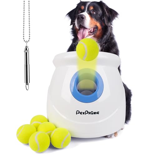 Pet Prime Automatischer Ballwerfer für große Hunde, Ballwerfer, Maschine, für den Innen- und Außenbereich, interaktives Hundespielzeug, verstellbarer Abstand von 3 - 12 m, inklusive 6 Tennisbällen und Pet Prime Automatischer Ballwerfer für große Hunde, Ballwerfer, Maschine, für den Innen- und Außenbereich, interaktives Hundespielzeug, verstellbarer Abstand von 3 - 12 m, inklusive 6 Tennisbällen und von Pet Prime