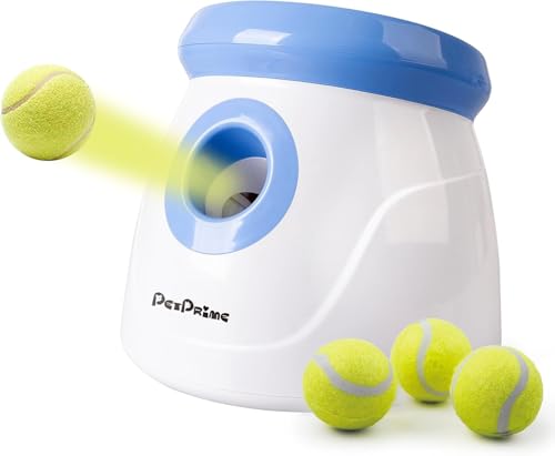 Pet Prime Automatischer Ballwerfer, Hunde Ball Interaktive Ballwurfmaschine 3 2" Tennisbällen Inklusive, für Kleine und mittlere Hunde von Pet Prime