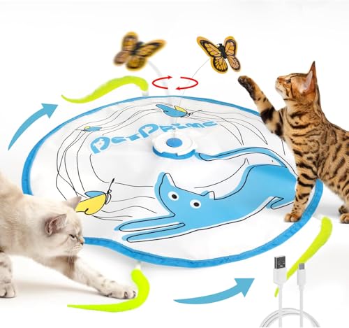 Pet Prime Automatisches Katzenspielzeug, Elektronisches Katzenspielzeug, Katze Schmetterling Spielzeug mit Federn und Schmetterlingen, Katzenpuzzle-Spielzeug, USB-aufladbar Pet Prime Automatisches Katzenspielzeug, Elektronisches Katzenspielzeug, Katze Schmetterling Spielzeug mit Federn und Schmetterlingen, Katzenpuzzle-Spielzeug, USB-aufladbar von Pet Prime