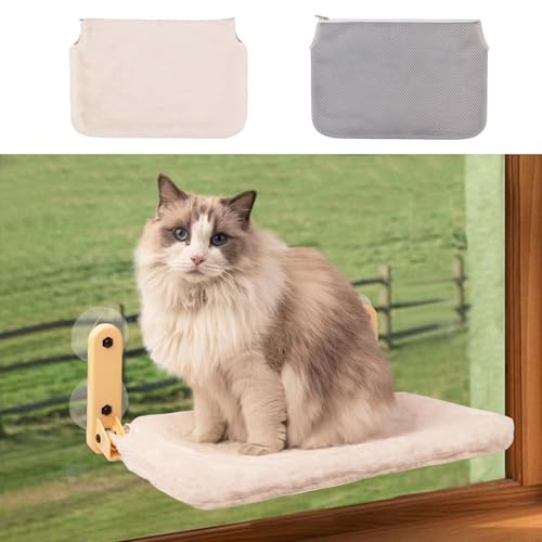 Pet Prime Fensterliege für Katzen, Katzen Fensterliege mit 2 Tuch Abdeckung, Katzen Hängematte mit starken Saugnapf, hält bis zu 20kg, für Glatte Oberflächen - Groß von Pet Prime