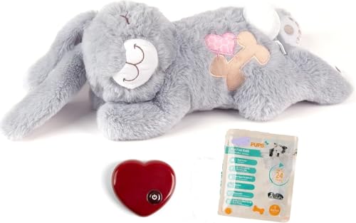 Pet Prime Hundeherzschlag Spielzeug Welpe Plüschkaninchen Spielzeug mit Wärmepackung, zeitgesteuertem Herzschlag mit Variabler Geschwindigkeit, Haustier Anxiety Welpenentlastungsspielzeug (Kaninchen) von Pet Prime