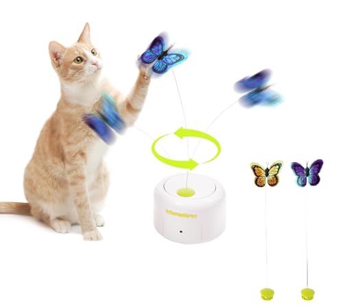 Pet Prime Automatisches Katzenspielzeug, Elektronisches Katzenspielzeug, Katze Schmetterling Spielzeug, Katzenspielzeug Selbstbeschäftigung mit 360°-Drehschmetterling & Sensor-Modus von Pet Prime