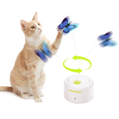 Pet Prime Automatisches Katzenspielzeug, Elektronisches Katzenspielzeug, Katze Schmetterling Spielzeug, Katzenspielzeug Selbstbeschäftigung mit 360°-Drehschmetterling & Sensor-Modus von Pet Prime