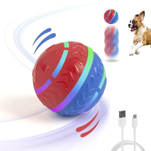 Pet Prime Interaktives Hunde Ball Spielzeug, Strapazierfähiger Automatisch Rollender Ball mit LED-Leuchten, Hundespielzeug Ball mit USB Wiederaufladbar für kleine mittlere große Hunde von Pet Prime