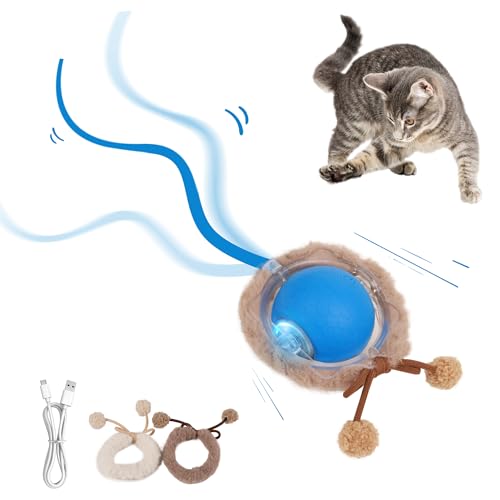 Pet Prime Interaktives Katzenspielzeug Ball mit Schnur 3 Spielmodi, Katzenbälle mit Sound Vogelgeräusche & Wechsel-Cover USB-Ladbar Katzenball mit Led-licht für Wohnungskatzen (Dunkelblau‌) von Pet Prime