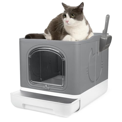 Pet Prime Katzentoilette mit Deckel für Katzen im Innenbereich, mit Schublade, Typ für einfache Reinigung, Anti-Spritzen, geschlossene Katzentoilette, inkl. Katzenstreuschaufel von Pet Prime