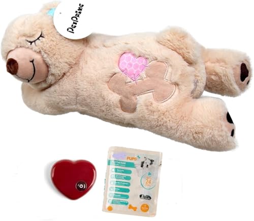 Pet Prime Kuschelbär, weiches Spielzeug für Hunde zur Linderung von Angstzuständen, Plüschbär mit Variabler Herzfrequenz und Heizkissen von Pet Prime