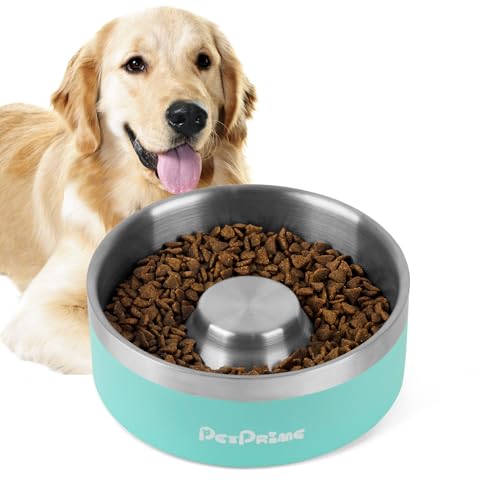 PetPrime Edelstahlnapf für langsames Fressen, rutschfest, auslaufsicher, Gummiunterseite, Hundefutter, Wassernapf, Haustier, Welpen, langsames Fressen, gesundes Geschirr, passend für kleine, von Pet Prime