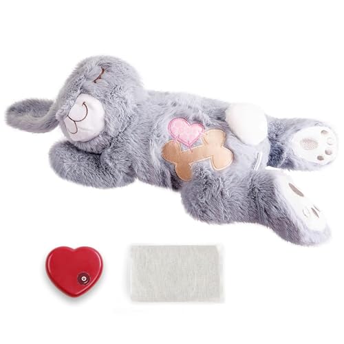 Pet Prime Hundespielzeug mit Herzschlag, Plüsch, Kaninchenspielzeug, mit Wärmertasche, weiches Angstspielzeug, für Welpen, Hunde, Herzschlag, Stofftier, Angst, Hundespielzeug (graues Kaninchen) von Pet Prime