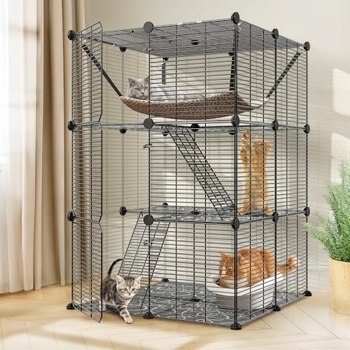 3-stöckiger Katzenkäfig Indoor Katzengehege DIY Katzenhütte Abnehmbarer Metalldraht Katzenlaufstall mit Hängematte für 1-2 Katzen Frettchen Chinchilla Kaninchen 3-stöckiger Katzenkäfig Indoor Katzengehege DIY Katzenhütte Abnehmbarer Metalldraht Katzenlaufstall mit Hängematte für 1-2 Katzen Frettchen Chinchilla Kaninchen von Pet Republic