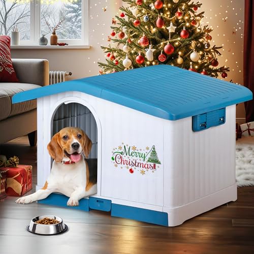 Große Kunststoff-Hundehütte für drinnen und draußen, wasserdicht, mit anhebbarem Dach, abnehmbarer Boden und verstellbarem Stangenfenster, einfach zu montieren Große Kunststoff-Hundehütte für drinnen und draußen, wasserdicht, mit anhebbarem Dach, abnehmbarer Boden und verstellbarem Stangenfenster, einfach zu montieren von Pet Republic