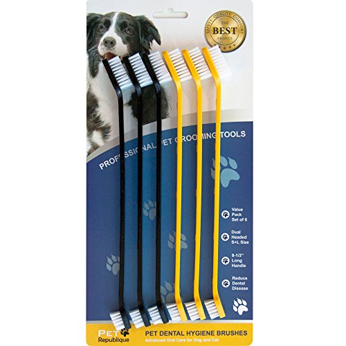 Pet Republique Katzen- und Hundezahnbürsten-Set von 3/6 - Zweiköpfige Zahnhygienebürsten für kleine bis große Hunde, Katzen und die meisten Haustiere (6er-Set mit zwei Köpfen) von Pet Republique