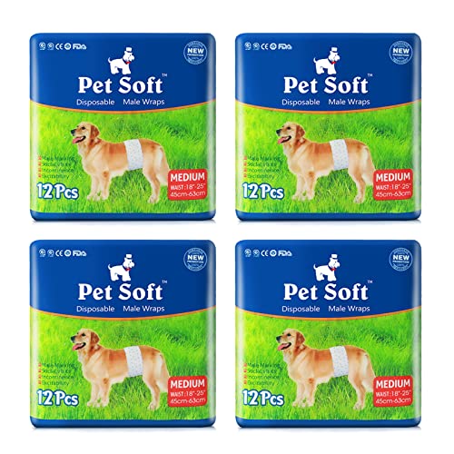 Pet Soft Hundewindel für Rüden, Einweg-Windel für Rüden, Rüdenwindeln, Super saugfähig und auslaufsicher (M, 48) von Pet Soft