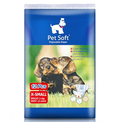 Pet Soft Einweg-Hundewindeln für Hündinnen 12 Stück, Hochsaugfähige Katzen Hunde Windeln für Hündinnen Inkontinenz, Läufigkeit, Harnwege (XS, 12) von Pet Soft