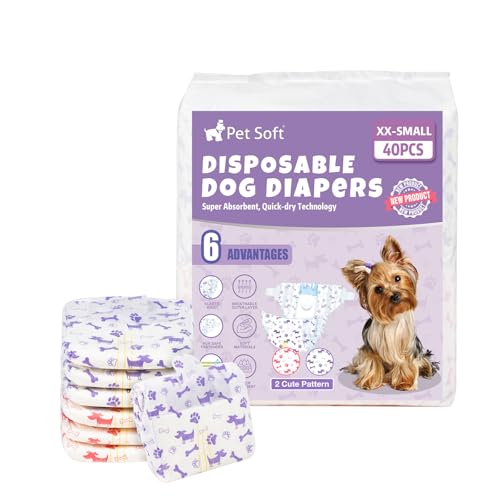 Pet Soft Einweg-Hundewindeln für Hündinnen 40 Stück, Hochsaugfähige Hundewindeln Weiblich, Einweg Windeln für Hündinnen Katzen mit Nässeindikator und Auslaufsicher (XXS-40 Stück) von Pet Soft