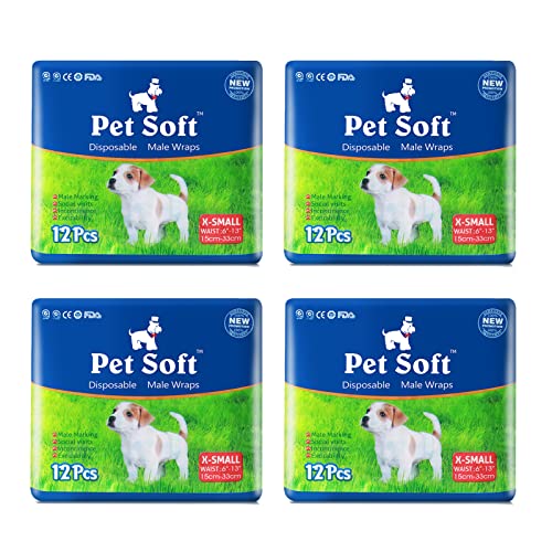 Pet Soft Hundewindel für Rüden, Einweg-Windel für Rüden, Rüdenwindeln, Super saugfähig und auslaufsicher (XS, 48) von Pet Soft