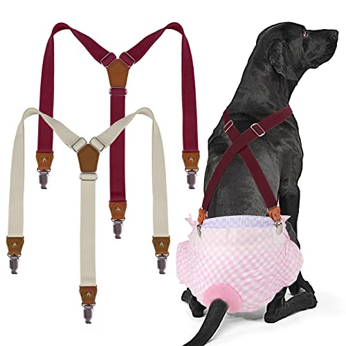 Pet Soft Hundewindel-Hosenträger, 2 Stück Hunde-Hosenträger, Hunde-Windelgeschirr, Hosenträger für Windeln, Damen, Welpen-Hosenträger, Bauchbänder, Haustier-Kleidung (Beige-Wine, L) von Pet Soft