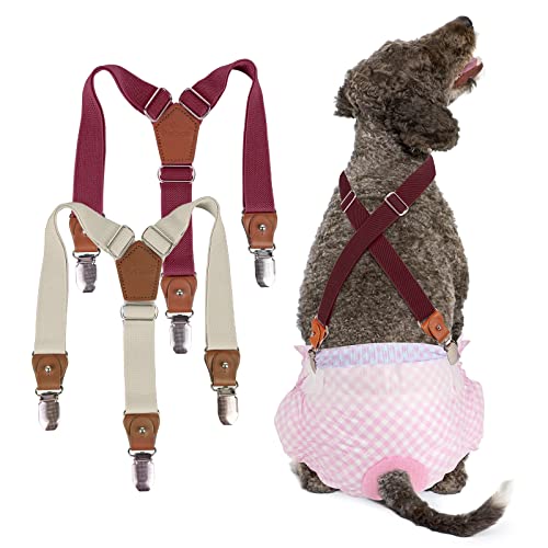 Pet Soft Hundewindel-Hosenträger, 2 Stück Hunde-Hosenträger, Hunde-Windelgeschirr, Hosenträger für Windeln, Damen, Welpen-Hosenträger, Bauchbänder, Haustier-Kleidung (Beige-Wine, M) von Pet Soft