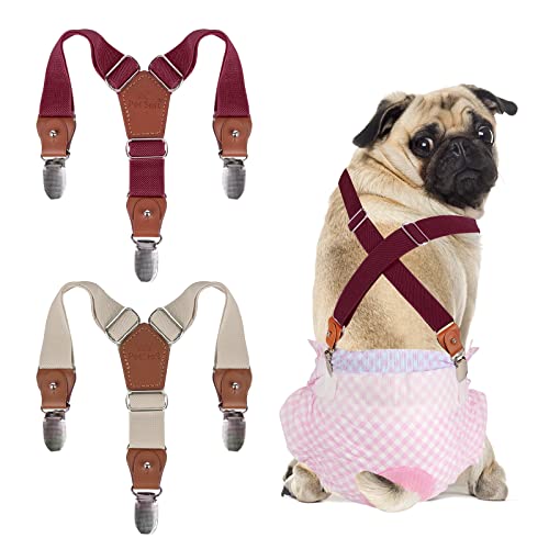 Pet Soft Hundewindel-Hosenträger, 2 Stück Hunde-Hosenträger, Hunde-Windelgeschirr, Hosenträger für Windeln, Damen, Welpen-Hosenträger, Bauchbänder, Haustier-Kleidung (Beige-Wine, S) von Pet Soft