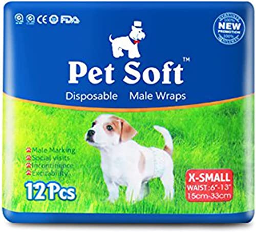 Pet Soft Hundewindel für Rüden, Einweg-Windel für Rüden, Rüdenwindeln, Super saugfähig und auslaufsicher (XS, 12.00) von Pet Soft