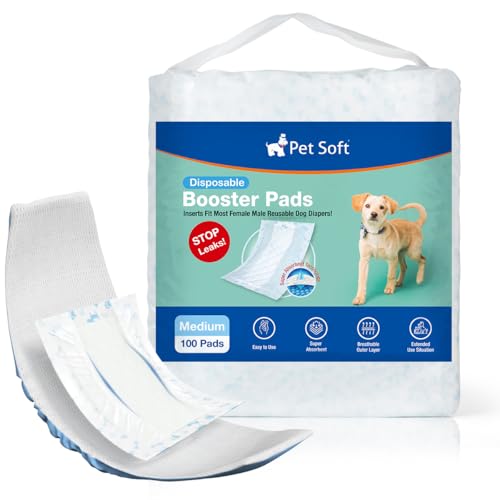 Pet Soft Einweg-Hundewindeleinlagen 100 Stück, Hundewindeleinlagen für Rüden Hündinnen mit auslaufsicherem Schutz, Hochsaugfähige Hundeeinlagen Booster-Pads für Hundewindeln (M-100) von Pet Soft