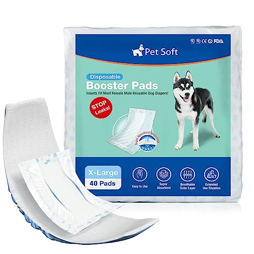 Pet Soft Einweg-Hundewindeleinlagen 40 Stück, Hundewindeleinlagen für Rüden Hündinnen mit auslaufsicherem Schutz, Hochsaugfähige Hundeeinlagen Booster-Pads für Hundewindeln (XL-40) von Pet Soft