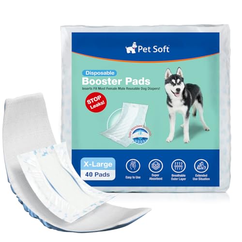 Pet Soft Einweg-Hundewindeleinlagen 40 Stück, Hundewindeleinlagen für Rüden Hündinnen mit auslaufsicherem Schutz, Hochsaugfähige Hundeeinlagen Booster-Pads für Hundewindeln (XL-40) von Pet Soft