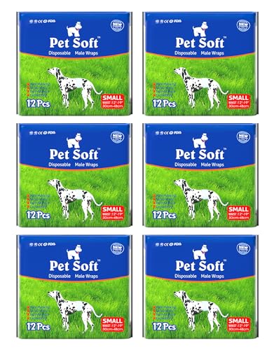 Pet Soft Hundewindeln-Einweg-Hundewindeln für Rüden,Inkontinenz-Windeln für Rüden,72 Stück,super saugfähige,geeignet für Hunde in der Saison, Inkontinenz, Reisen,S(12-19’’) von Pet Soft