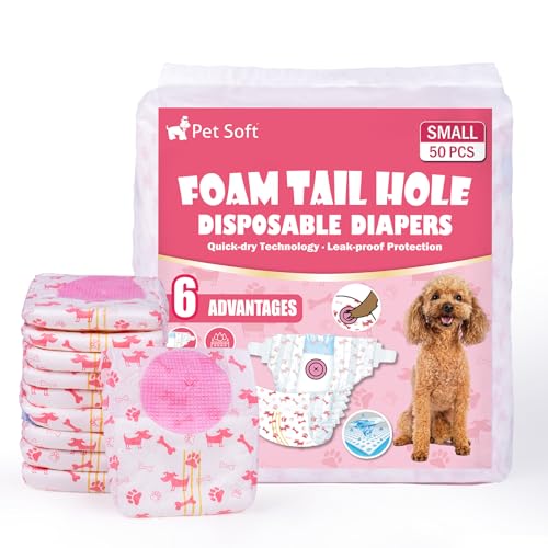Pet Soft Hundewindeln für Hündinnen, 50 Stück Einweg Windeln für Hunde&Katzen, Hochsaugfähige Katzenwindeln Läufigkeitshose für Hündinnen mit verstellbarem Schwanzloch (S-50 Stück) von Pet Soft