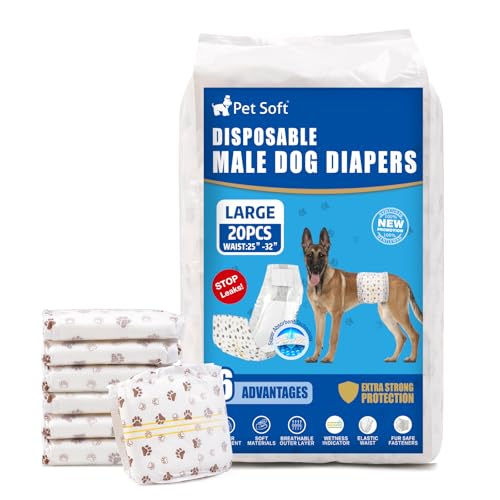 Pet Soft Einweg-Hundewindeln für Rüden 20 Stück, Hochsaugfähige Rüdenwindeln mit Nässeindikator und Auslaufsicher (L-20 Stück) von Pet Soft