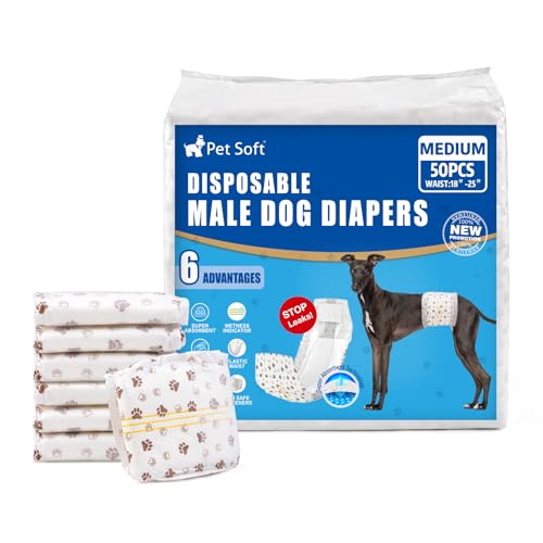 Pet Soft Einweg-Hundewindeln für Rüden 50 Stück, Hochsaugfähige Rüdenwindeln mit Nässeindikator und Auslaufsicher (M-50 Stück) von Pet Soft