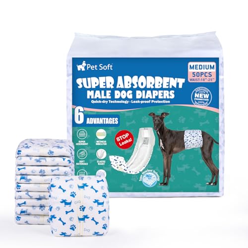 Pet Soft Hundewindeln für Rüden, 50 Stück Einweg-Windeln für Rüden, Hochsaugfähige Rüdenwindeln mit Nässeindikator und Auslaufsicher (M-50 Stück) von Pet Soft