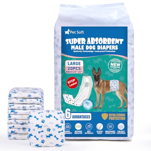 Pet Soft Hundewindeln für Rüden, 20 Stück Einweg-Windeln für Rüden, Hochsaugfähige Rüdenwindeln mit Nässeindikator und Auslaufsicher (L-20 Stück) von Pet Soft