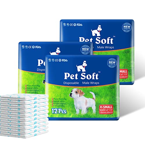 Pet Soft Hundewindeln - Einwegwindeln für Haustiere Hundewindeln, superabsorbierende Hundewindeln für Hunde & Katzen Harninkontinenz X-Small 36count (XS (6'-13')) von Pet Soft