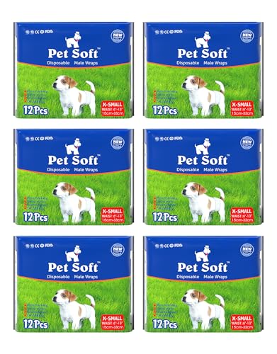 Pet Soft Hundewindeln - Einweg-Hundewindeln für Rüden, Welpenwindeln, Inkontinenz-Windeln für Rüden,36 Stück, super saugfähige,geeignet für Hunde in der Saison, Inkontinenz, Reisen, XS(6-13’’) von Pet Soft