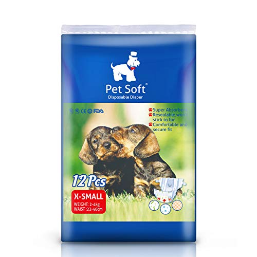 Pet Soft Einweg-Hundewindeln für Hündinnen 36 Stück, Hochsaugfähige Katzen Hunde Windeln für Hündinnen Inkontinenz, Läufigkeit, Harnwege (XS, 36) von Pet Soft