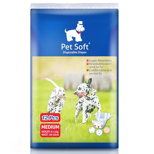 Pet Soft Einweg-Hundewindeln für Hündinnen 12 Stück, Hochsaugfähige Katzen Hunde Windeln für Hündinnen Inkontinenz, Läufigkeit, Harnwege (M, 12) von Pet Soft