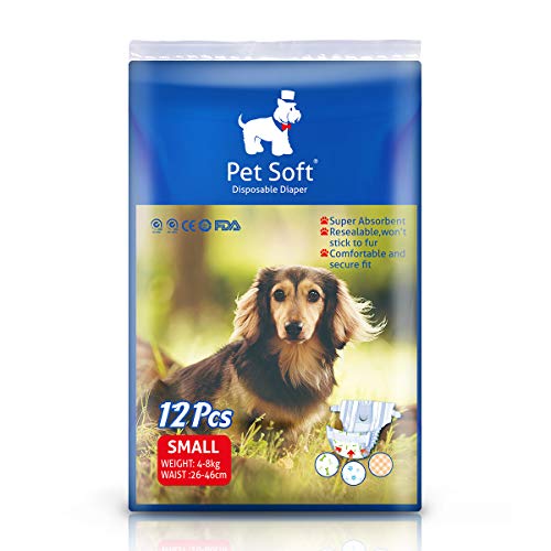 Pet Soft Einweg-Hundewindeln für Hündinnen 12 Stück, Hochsaugfähige Katzen Hunde Windeln für Hündinnen Inkontinenz, Läufigkeit, Harnwege (S, 12) von Pet Soft