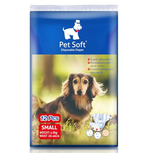 Pet Soft Einweg-Hundewindeln für Hündinnen 12 Stück, Hochsaugfähige Katzen Hunde Windeln für Hündinnen Inkontinenz, Läufigkeit, Harnwege (S, 12) von Pet Soft