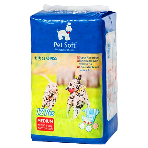 Pet Soft Einweg-Hundewindeln für Hündinnen 36 Stück, Hochsaugfähige Katzen Hunde Windeln für Hündinnen Inkontinenz, Läufigkeit, Harnwege (M, 36) von Pet Soft