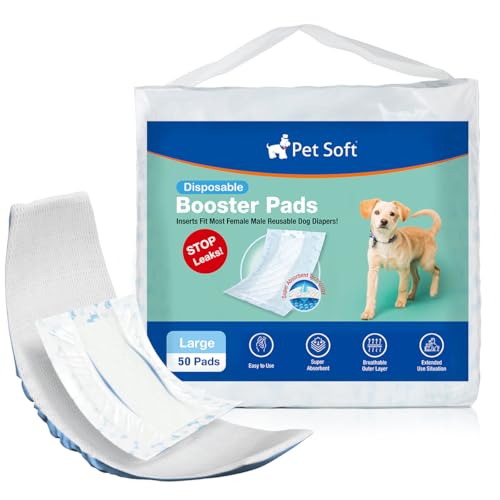 Pet Soft Einweg-Hundewindeleinlagen 50 Stück, Hundewindeleinlagen für Rüden Hündinnen mit auslaufsicherem Schutz, Hochsaugfähige Hundeeinlagen Booster-Pads für Hundewindeln (L-50) von Pet Soft