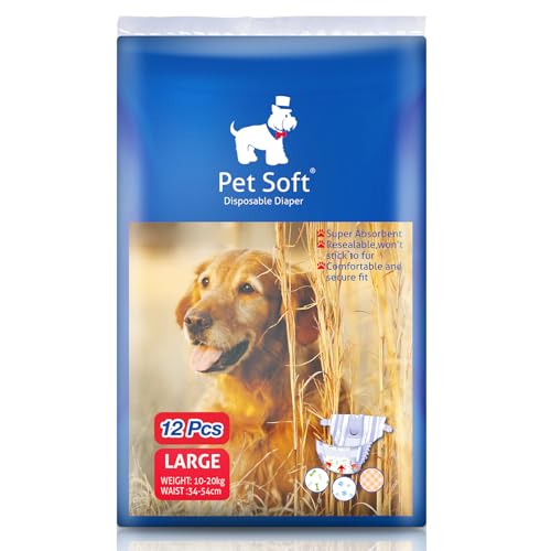 Pet Soft Einweg-Hundewindeln für Hündinnen 12 Stück, Hochsaugfähige Katzen Hunde Windeln für Hündinnen Inkontinenz, Läufigkeit, Harnwege (L, 12) von Pet Soft