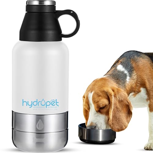 HydroPet Tragbare Wasserflasche & Futternapf Set, Edelstahl Reiseflasche mit Dual Bowls, Tragetasche & Gurt - Perfekt für Reisen, Spazierengehen, Wandern - (Weiß, 1,814.4 g) von Pet Vet PRODUCTS