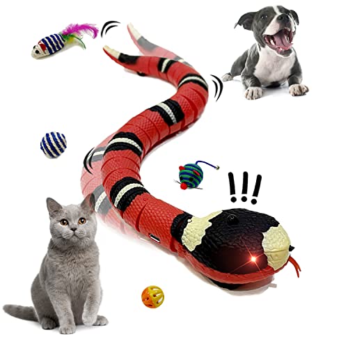 Schlangen-Katzenspielzeug, 5 Stück, für Katzen und Hunde, intelligente Schlange, wiederaufladbar, bewegliches Elektrosensor-Katzenspielzeug, 4 kleine Haustierspielzeuge von Pet2U