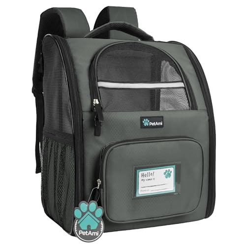 PetAmi Deluxe-Haustier-Rucksack für kleine Katzen und Hunde, Welpen, belüftetes Design, beidseitiger Eingang, Sicherheitsmerkmale gepolsterte Rückenstütze | Reisen, Wandern, Outdoor (dunkelgrau) von PetAmi
