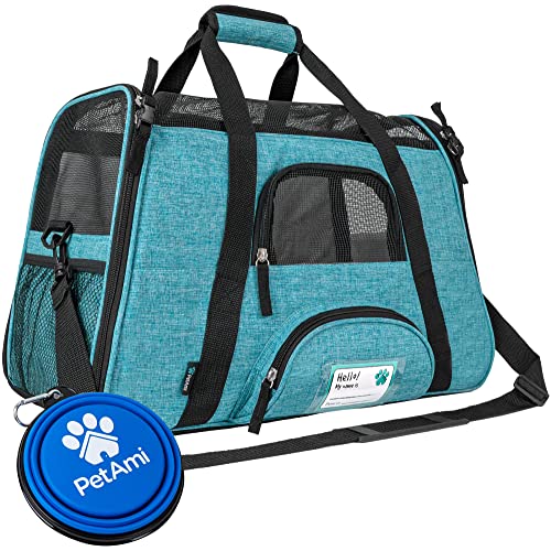 PetAmi Hochwertige Transporttasche für Haustiere, Fluggesellschaften zugelassen, weiche Seiten, ideal für kleine bis mittelgroße Katzen, Hunde und Haustiere, belüftet, groß, Heideblau von PetAmi