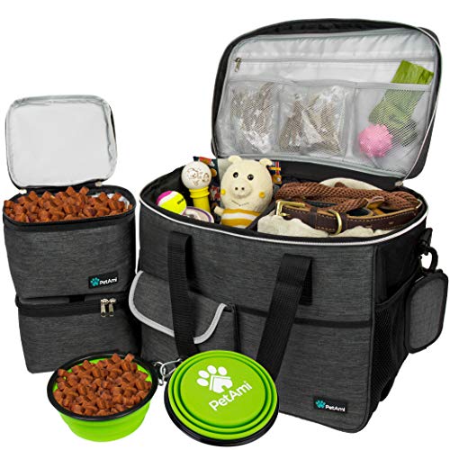 PetAmi Hunde-Reisetasche, von Fluggesellschaften zugelassener Tragetasche, Organizer mit Multifunktionstaschen, Lebensmittelbehälter und faltbarem Napf, Katzen (Anthrazit, groß) von PetAmi