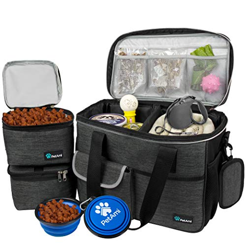 PetAmi Hunde-Reisetasche, von Fluggesellschaften zugelassener Tragetasche, Organizer mit Multifunktionstaschen, Lebensmittelbehälter und faltbarem Napf, Katzen (Anthrazit, klein) von PetAmi
