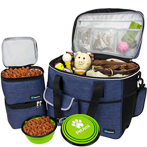 PetAmi Hunde-Reisetasche, von Fluggesellschaften zugelassener Tragetasche, Organizer mit Multifunktionstaschen, Lebensmittelbehälter und faltbarem Napf, Katzen (Marineblau, groß) von PetAmi